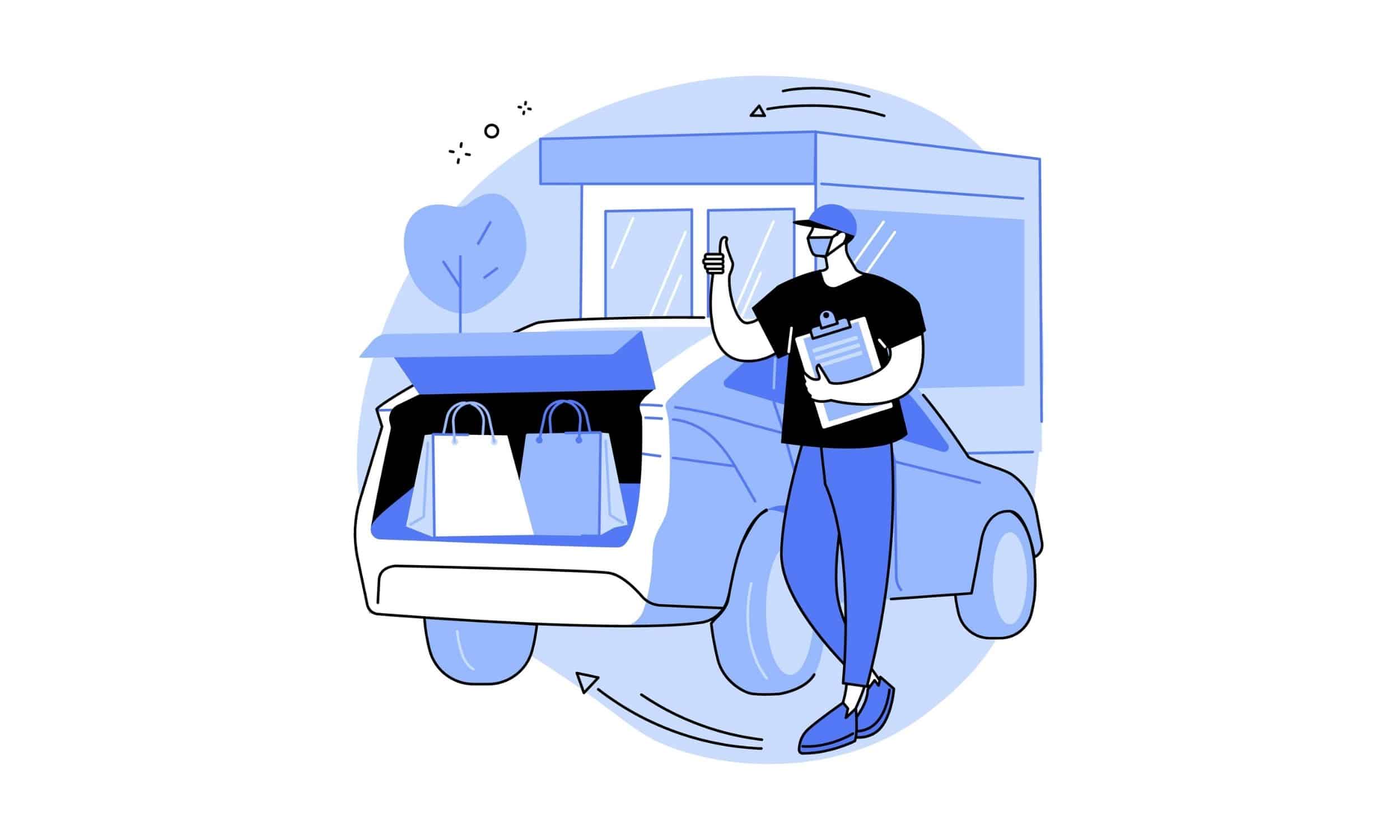 an illustration of a man conducting curbside pickup