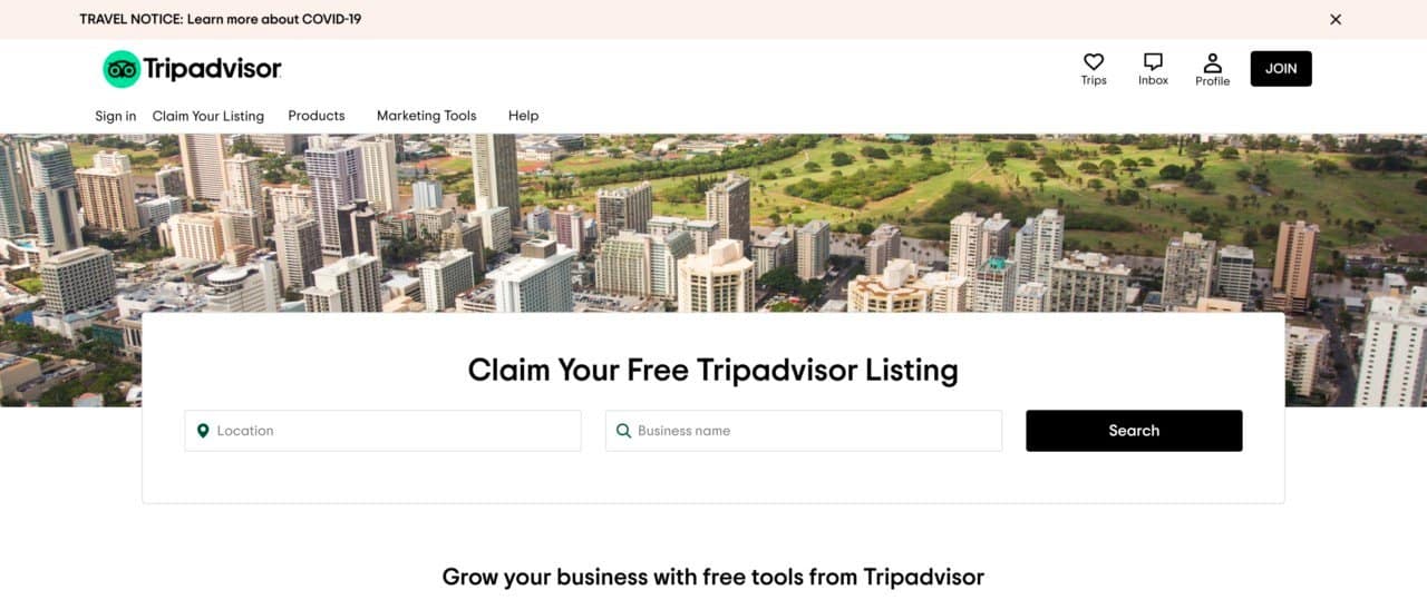 a screenshot of the tripadvisor claim listing page