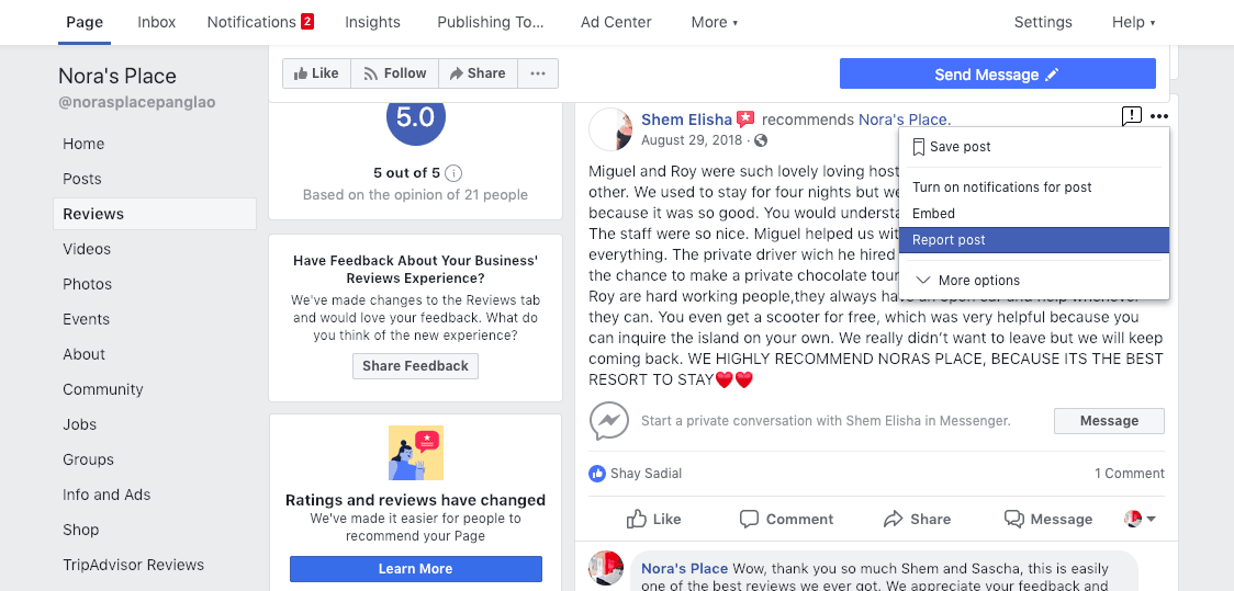 facebook review post not working