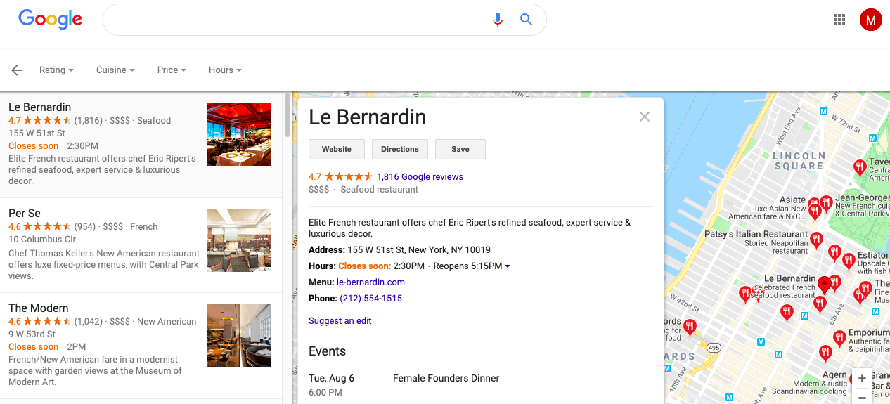 google restaurant reviews