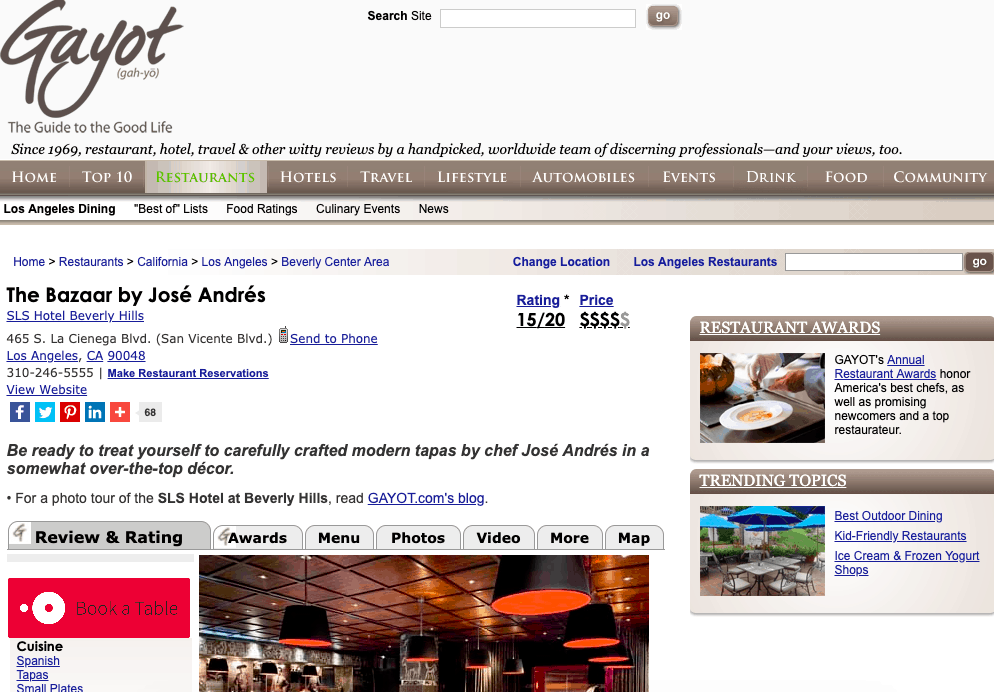 reviews restaurant websites